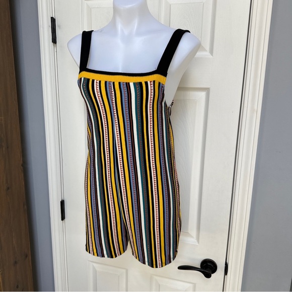 ZARA Womens Multicolor Striped Knit Tank Shorts Romper Jumpsuit Onepiece Sz S - Picture 3 of 9